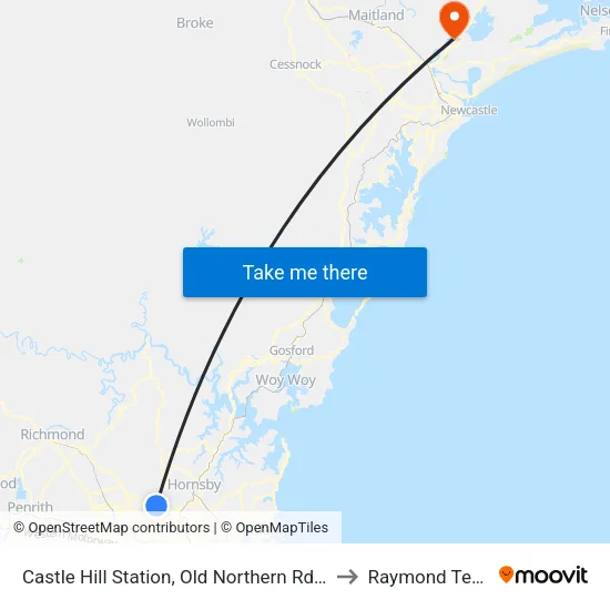 Castle Hill Station, Old Northern Rd, Stand A to Raymond Terrace map