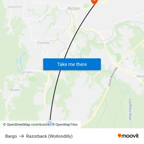 Bargo to Razorback (Wollondilly) map