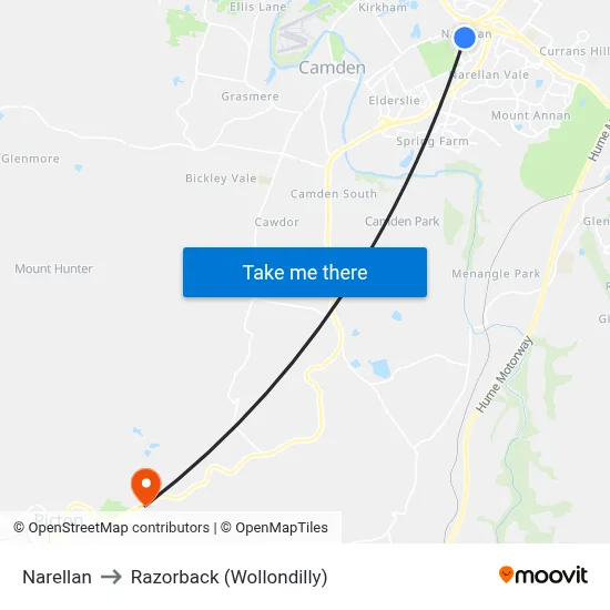 Narellan to Razorback (Wollondilly) map