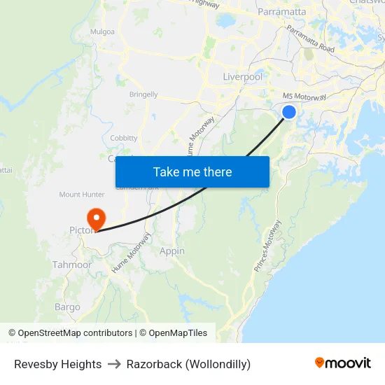 Revesby Heights to Razorback (Wollondilly) map
