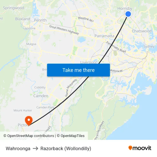 Wahroonga to Razorback (Wollondilly) map
