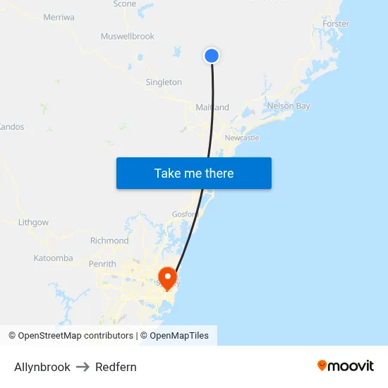 Allynbrook to Redfern map