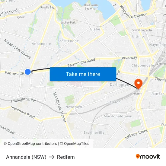 Annandale (NSW) to Redfern map
