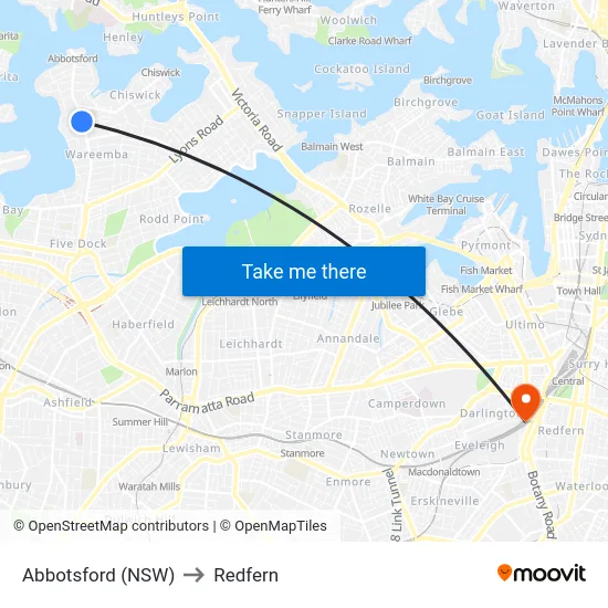 Abbotsford (NSW) to Redfern map