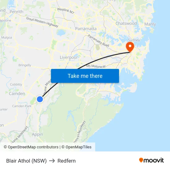 Blair Athol (NSW) to Redfern map