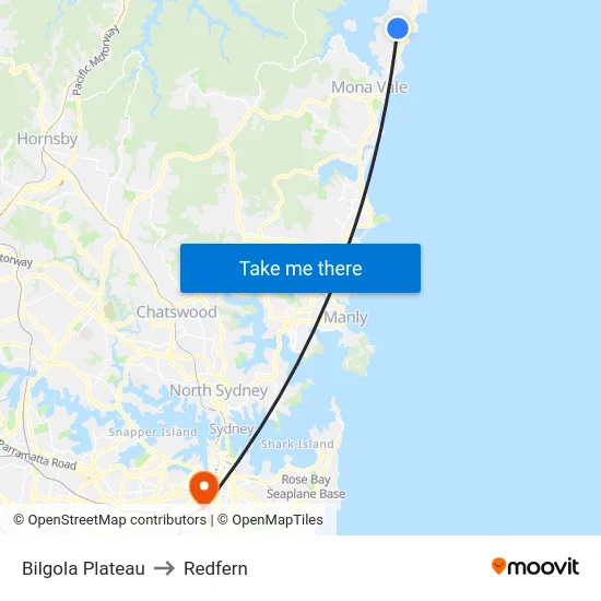 Bilgola Plateau to Redfern map