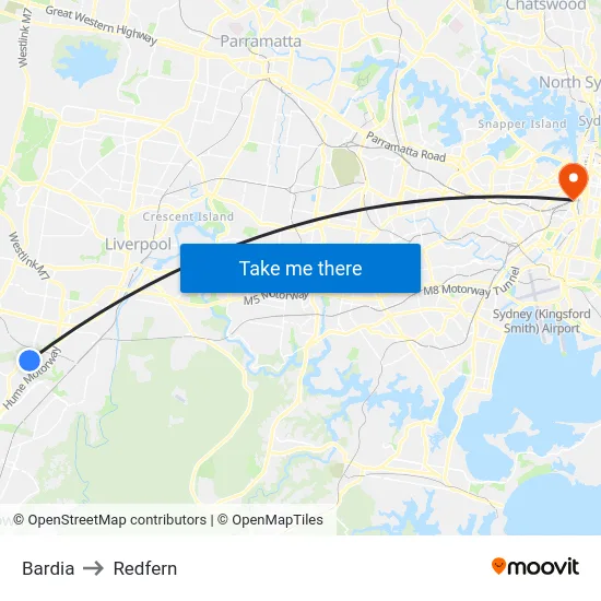 Bardia to Redfern map
