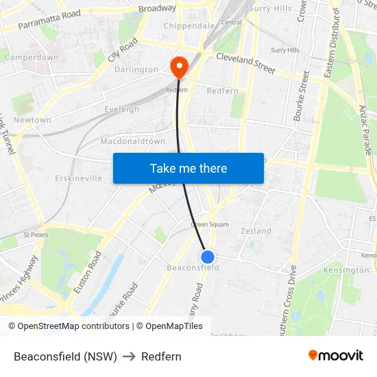 Beaconsfield (NSW) to Redfern map