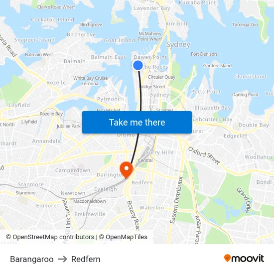Barangaroo to Redfern map