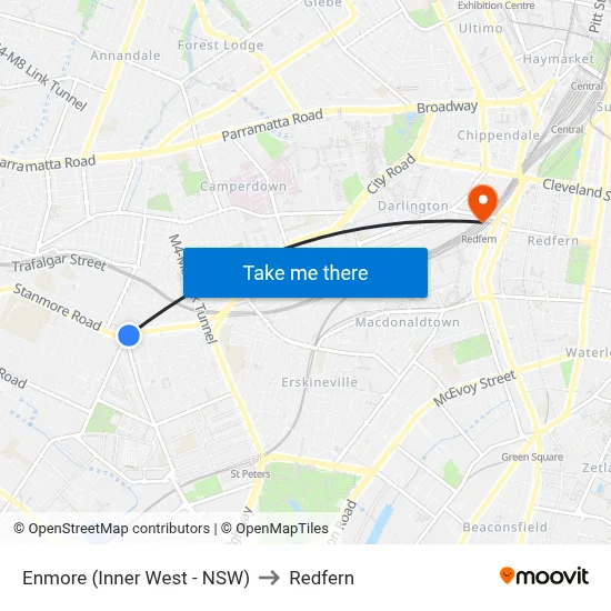 Enmore (Inner West - NSW) to Redfern map
