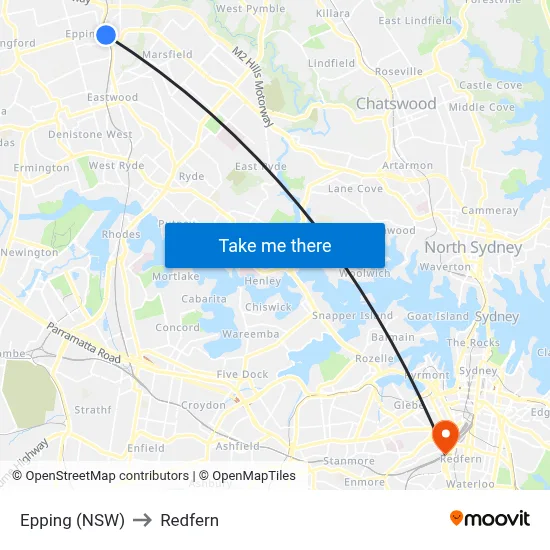 Epping (NSW) to Redfern map