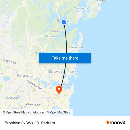 Brooklyn (NSW) to Redfern map