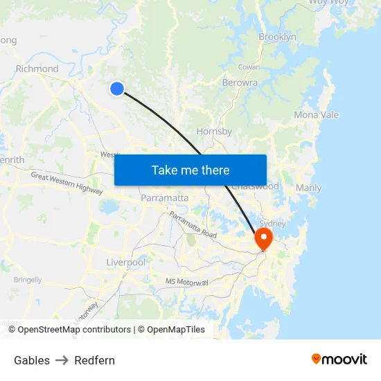 Gables to Redfern map