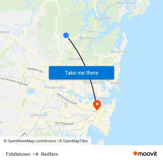 Fiddletown to Redfern map