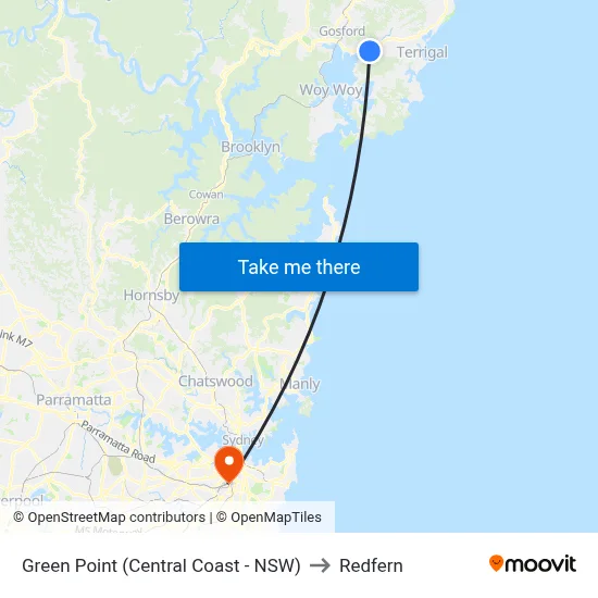 Green Point (Central Coast - NSW) to Redfern map