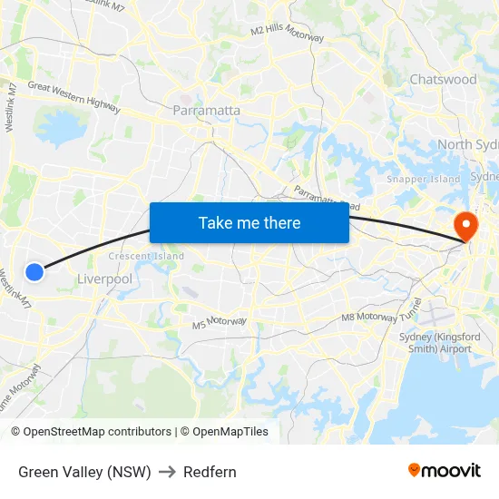 Green Valley (NSW) to Redfern map