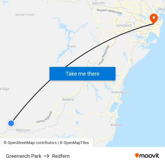 Greenwich Park to Redfern map