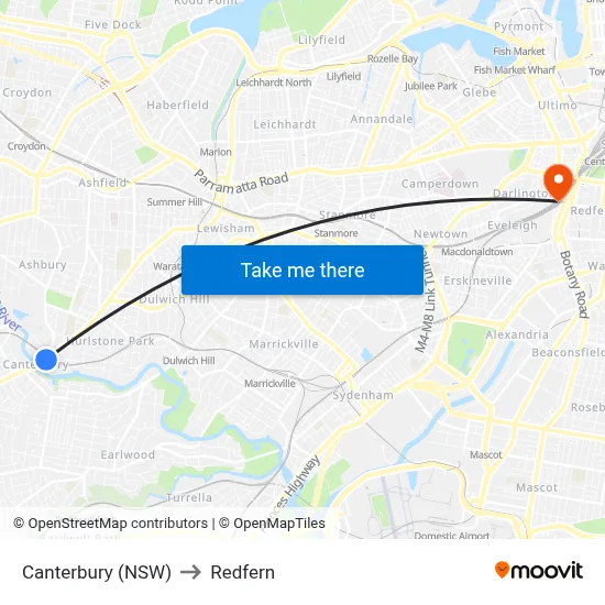 Canterbury (NSW) to Redfern map