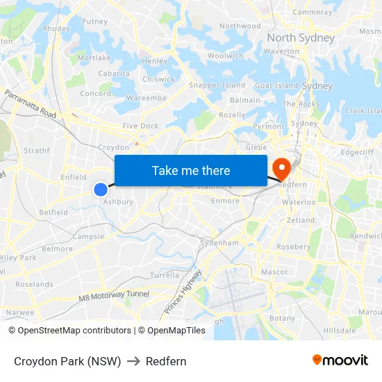 Croydon Park (NSW) to Redfern map