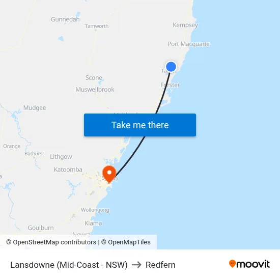 Lansdowne (Mid-Coast - NSW) to Redfern map