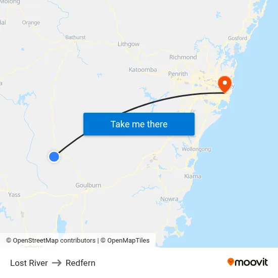 Lost River to Redfern map