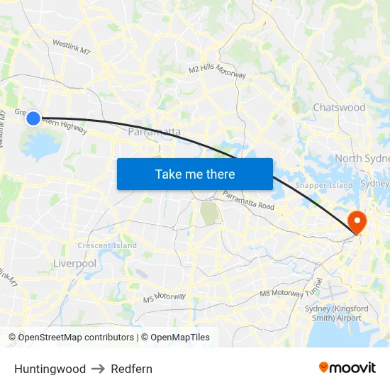 Huntingwood to Redfern map