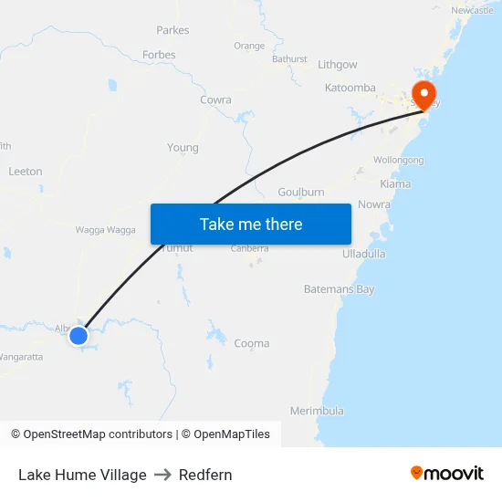 Lake Hume Village to Redfern map