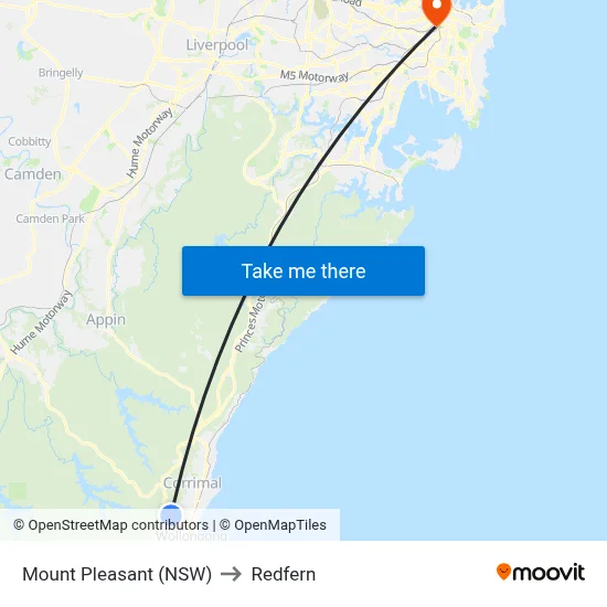 Mount Pleasant (NSW) to Redfern map