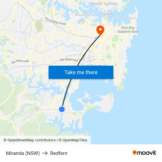 Miranda (NSW) to Redfern map