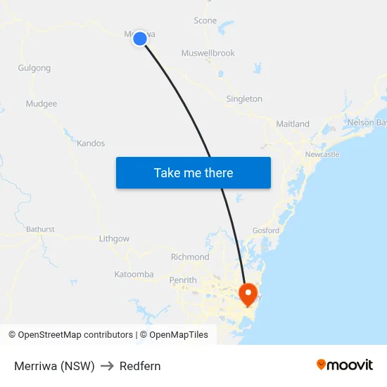 Merriwa (NSW) to Redfern map