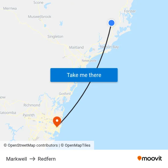 Markwell to Redfern map