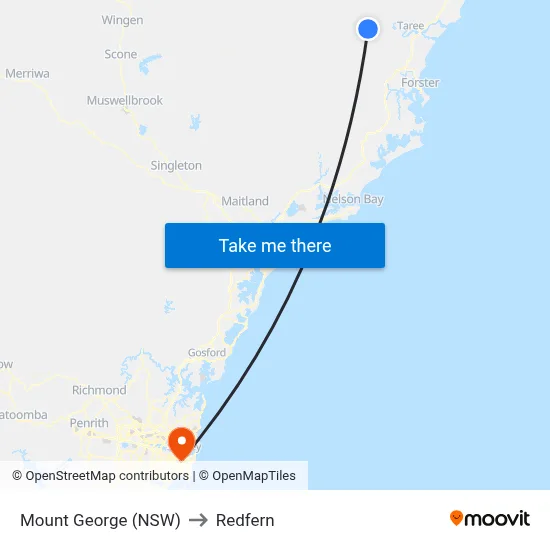 Mount George (NSW) to Redfern map