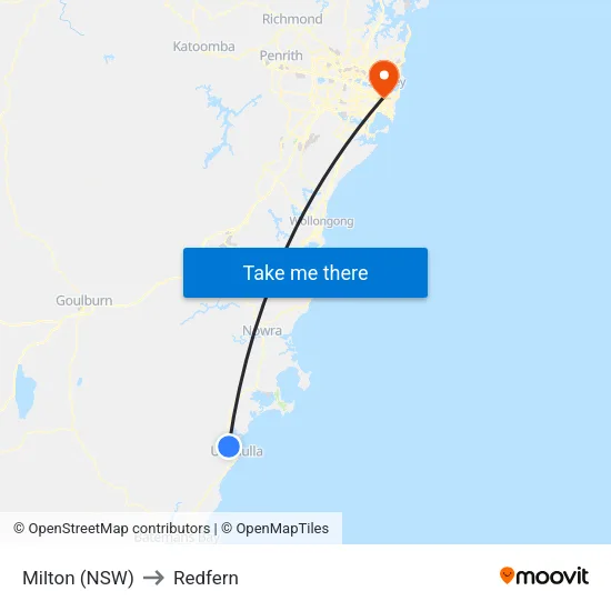 Milton (NSW) to Redfern map