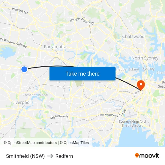 Smithfield (NSW) to Redfern map