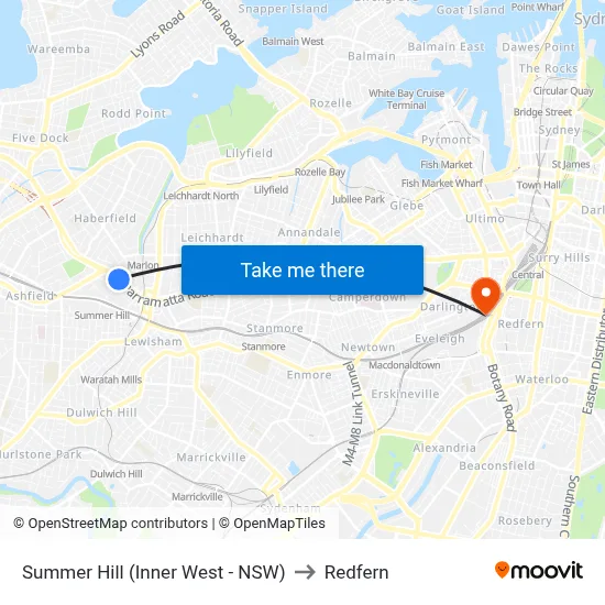 Summer Hill (Inner West - NSW) to Redfern map