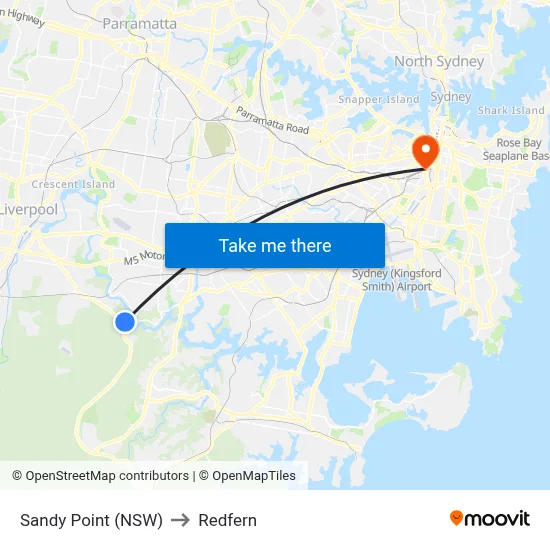 Sandy Point (NSW) to Redfern map
