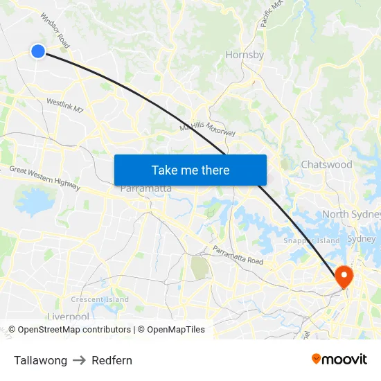 Tallawong to Redfern map