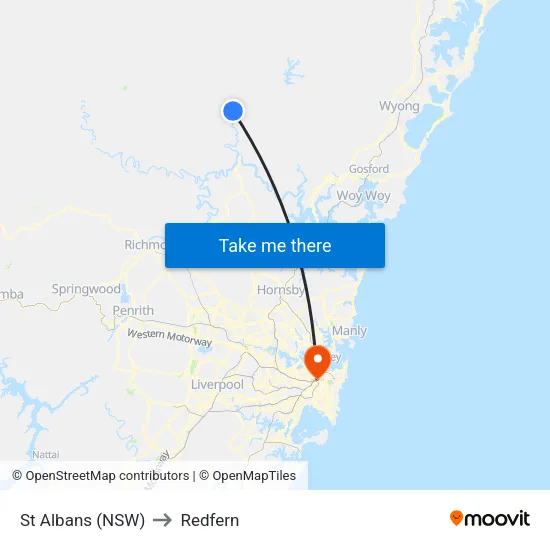 St Albans (NSW) to Redfern map