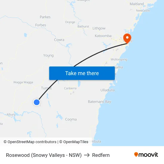 Rosewood (Snowy Valleys - NSW) to Redfern map