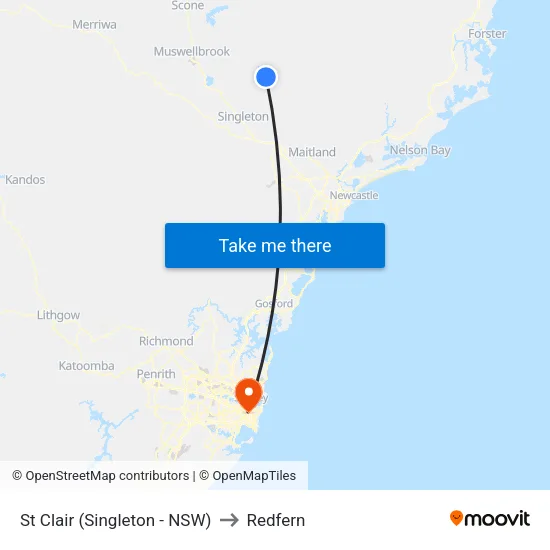 St Clair (Singleton - NSW) to Redfern map