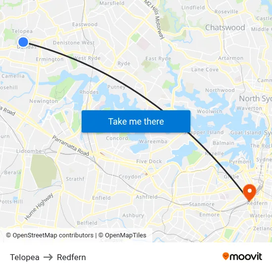 Telopea to Redfern map