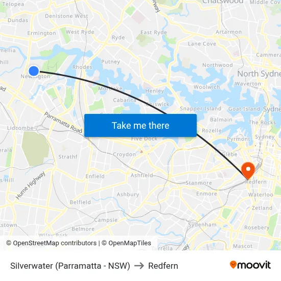 Silverwater (Parramatta - NSW) to Redfern map