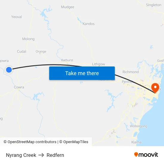 Nyrang Creek to Redfern map
