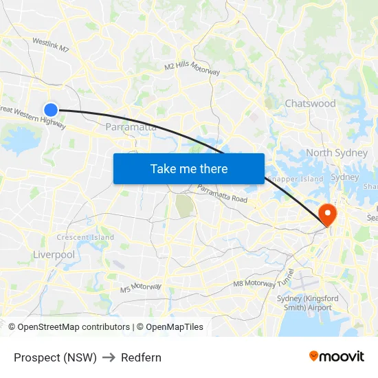 Prospect (NSW) to Redfern map