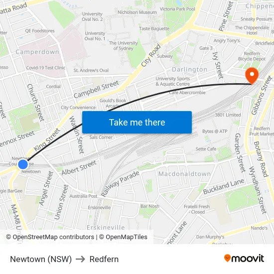 Newtown (NSW) to Redfern map
