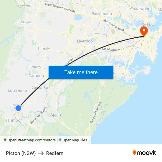 Picton (NSW) to Redfern map