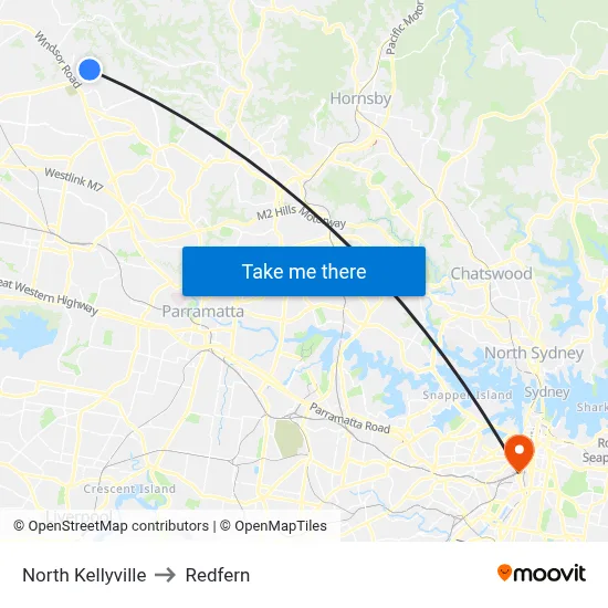 North Kellyville to Redfern map