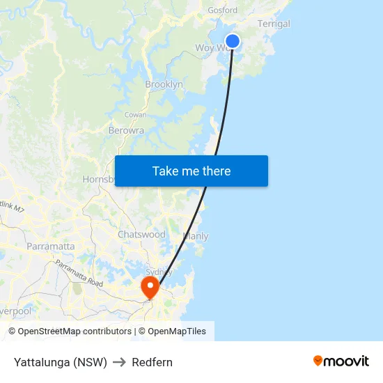 Yattalunga (NSW) to Redfern map