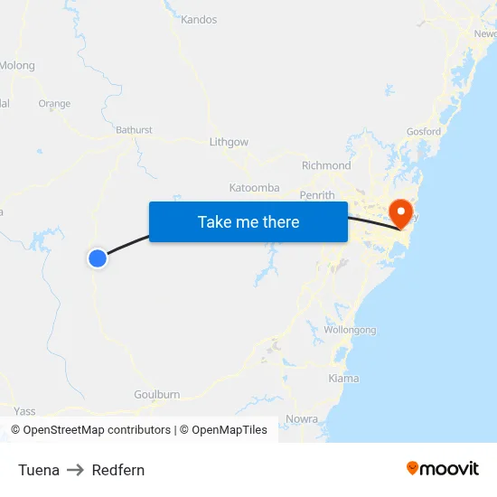 Tuena to Redfern map