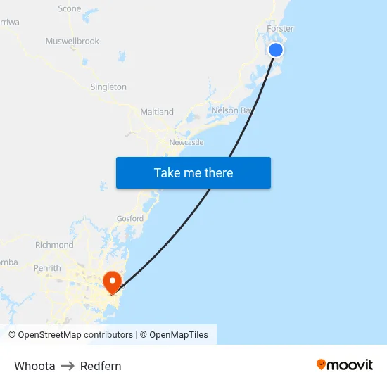 Whoota to Redfern map